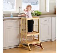 COSYLAND Height Adjustable Toddler Step Stool - Kids Kitchen Stool Helper With Stabilizing Base Block - Portable Toddler Standing Tower For Kitchen Bathroom Living Room Dining Room (Natural)