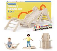 COSYLAND Indoor Climbing Frame for Toddlers - Wooden Triangle Toys with Ladder, Climbing Arch, Balance Board Climbing Toys for Kids Ages 1 - 3 (Wood,M)