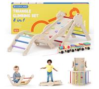 COSYLAND Indoor Climbing Frame for Toddlers - Wooden Triangle Toys with Ladder, Climbing Arch, Balance Board Climbing Toys for Kids Ages 1 - 3 (Rainbow,M)