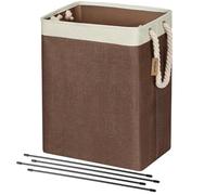COSYLAND Large Laundry Basket, Foldable Laundry Hamper with Rope Handles, Storage Container Suitable for Bedroom, Laundry Room, Bathroom, 53 x 27 x 39 cm, Beige + Brown