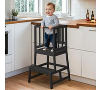 COSYLAND Nursery Step Stool for Kids - Toddler Standing Tower for Kitchen Counter - Mothers' Helper Kids Learning Stool in Kitchen - A Shaped Anti-tip Structure (Black)