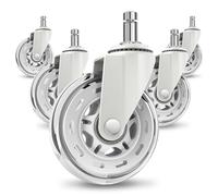 COSYLAND Office Chair Castors - Set of 5 Replacement Rubber Wheels - Heavy-Duty Rollers for Office Chair, Noise Free, Fits 98% Chairs, for All Floors (White)