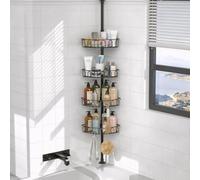 COSYLAND Rustproof Bathroom Corner Shower Caddy with Tension Pole - 4 Adjustable Shelves for Shampoo, Conditioner & Bath Accessories Storage, Fits 22 to 125 Inches Height (Black)