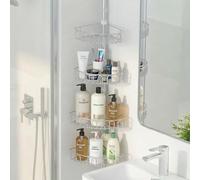 COSYLAND Rustproof Corner Shower Caddy with Tension Pole - 4-Tier Adjustable Bathroom Organizer for Shampoo & Soap Storage, Quick-Install Standing Rack, Fits 22 to 125 Inches(Sliver)