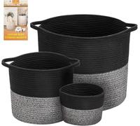 COSYLAND Set of 3 Laundry Baskets - Natural Cotton Folding Baskets with Handles - Dirty Laundry Basket for Bathroom, Bedroom and Bedroom - 112L (Grey-Black)