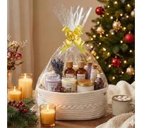 COSYLAND Small Woven Rope Basket with Handles - Soft Decorative Cotton Storage Bin for Nursery with Gift Ribbons and Bags - Basket Organizer for Gifts & Winter (White,30Lx20Wx13H)