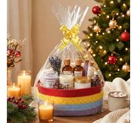 COSYLAND Small Woven Rope Basket with Handles - Soft Decorative Cotton Storage Bin for Nursery with Gift Ribbons and Bags - Basket Organizer for Gifts & Winter (Rainbow,30Lx20Wx13H)