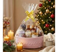 COSYLAND Small Woven Rope Basket with Handles - Soft Decorative Cotton Storage Bin for Nursery with Gift Ribbons and Bags - Basket Organizer for Gifts & Winter (Light Pink,30Lx20Wx13H)
