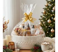 COSYLAND Small Woven Rope Basket with Handles - Soft Decorative Cotton Storage Bin for Nursery with Gift Ribbons and Bags - Basket Organizer for Gifts & Winter (White,33Lx23Wx14H)