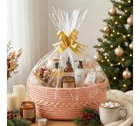 COSYLAND Small Woven Rope Basket with Handles - Soft Decorative Cotton Storage Bin for Nursery with Gift Ribbons and Bags - Basket Organizer for Gifts & Winter (Dusty Rose,33Lx23Wx14H)