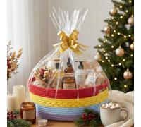 COSYLAND Small Woven Rope Basket with Handles - Soft Decorative Cotton Storage Bin for Nursery with Gift Ribbons and Bags - Basket Organizer for Gifts & Winter (Rainbow,33Lx23Wx14H)