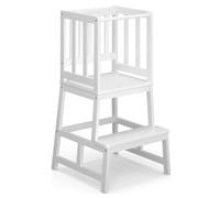 COSYLAND Standing Step Stool for Kids - Stable Bamboo Stool for Kitchen Use, Bathroom or Playroom (Cream)