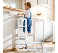 COSYLAND Step Stool for Toddlers - Two Step Stools Toddler with Safety Non-Slip Design, Step Stool for Bathroom, Kitchen Dual Height Step Stools for Kids children White