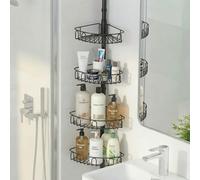 COSYLAND Tension Shower Caddy No Drilling, Height Adjustable 86-318 cm, Corner Shower Shelf with 4 Shelves & Hooks, Rustproof Metal Bathroom Storage Rack for Shower, Black
