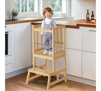 Cosyland Toddler Kitchen Standing Tower - Height Kids learning helper Tower with Safety Railing, Compact Anti-Drop Step Stool Design for 1.5-3 Year Olds (Natural)