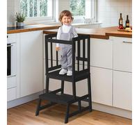 Cosyland Toddler Kitchen Standing Tower - Height Kids learning helper Tower with Safety Railing, Compact Anti-Drop Step Stool Design for 1.5-3 Year Olds (Black)