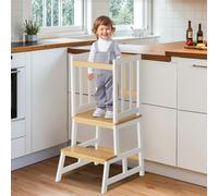Cosyland Toddler Kitchen Standing Tower - Height Kids learning helper Tower with Safety Railing, Compact Anti-Drop Step Stool Design for 1.5-3 Year Olds (White Natural)