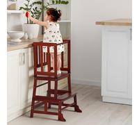 COSYLAND Toddler Kitchen Step Stool - Nursery Step Stool for Kids with Anti-fall Feet - Wodden Standing Tower for Kitchen Counter - Mothers' Helper Kids Learning Stool (Brown)