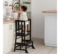 COSYLAND Toddler Kitchen Step Stool Tower - Kids Nursery Step Stool Standing Tower for Kitchen Counter - Solid Bamboo Mothers' Helper Kids Learning Stool (Black)
