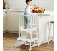 COSYLAND Toddler Kitchen Step Stool Tower - Kids Nursery Step Stool Standing Tower for Kitchen Counter - Mothers' Helper Kids Learning Stool, Made of Natural Solid Bamboo (White)