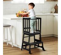 COSYLAND Toddler Kitchen Step Stool Tower - Nursery Step Stool for Kids Toddlers Children, Standing Tower for Kitchen Counter, Mothers' Helper Kids Learning Stool, Made of Natural Solid Bamboo Black