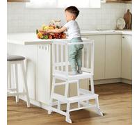 COSYLAND Toddler Kitchen Step Stool Tower - Nursery Step Stool for Kids Toddlers Children, Standing Tower for Kitchen Counter, Mothers' Helper Kids Learning Stool, Made of Natural Solid Bamboo White