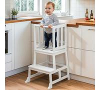 COSYLAND Toddler Kitchen Tower, Kids Learning Helper with Stable A-Frame Design, Anti-Tip Step Stool for Kitchen Counter, Standing Tower for Toddlers 1.5-3 Years (White & Natural)