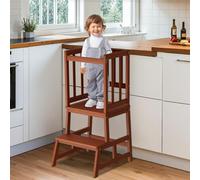 COSYLAND Toddler Standing Tower for Kitchen - Wooden Nursery Step Stool for Kids - Solid Learning Stool Kitchen Counter Helper Step Stool for Kids (Brown)