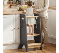 COSYLAND Toddler Standing Tower Height Adjustable - Toddler Kitchen Stool Helper Super Stable - Wooden Kids Learning Stool for Kitchen Toliet (Light Grey & Natural,Large)