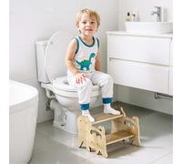 COSYLAND Toddler Step Stool for Bathroom Sink - Height Adjustable 2 Step Stool for Kids - Lovely Cat Style Wooden Potty Training Stool with Handles for Bathroom, Kitchen, Bedroom