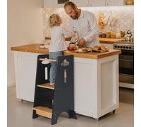 COSYLAND Toddler Step Stool Height Adjustable - Toddler Kitchen Standing Tower Super Stable - Wooden Kids Learning Stool for Kitchen/Toliet (Dark Grey & Natural,Large)