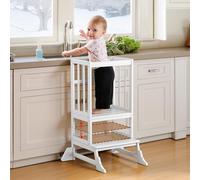 COSYLAND Toddler Step Stool - Height Adjustable Toddler Standing Tower for Kitchen Counter and Bathroom Sink - Kids Kitchen Stool Helper with 4 Stabilizing Blocks (White)