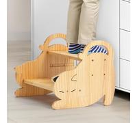 COSYLAND Toddlers Step Stool with Handle - Height Adjustable Wooden Nursery Stool for Toilet Potty Training, Bathroom, Kitchen, Stable & Non-slip (Cat Shaped)