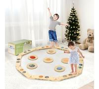 COSYLAND Wooden Balance Beam Toddler - Kids Balance Board With Stepping Stones - Indoor Kids Obstacle Course To Enhance Coordination And Motor Skills (Universe Pattern)