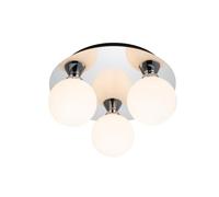 Cosylyte Bowen Bathroom 3 Light Classic Opal Glass Ceiling Flush Light - Chrome, IP44, 25x25x13cm, 3xG9. Max. 5W LED (Bulb not Included)