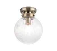 Cosylyte Finley Bathroom Ceiling Light, Classic Ribbed Glass Flush Ceiling Light, Brushed Bronze Base, IP44 Rated, E27, Indoor Bathroom Lighting