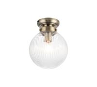 Cosylyte Finley Bathroom Classic Ribbed Glass Ceiling Light - Brushed Brass Base, IP44, 19.5x19.5x25cm, 1xE27. Max. 15W LED (Bulb not Included)