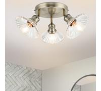 Cosylyte Milan Bathroom 3 Light Modern Ribbed Glass Spotlight - Antique Brass