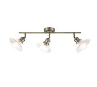 Cosylyte Milan Bathroom 3 Light Modern Ribbed Glass Spotlight - Antique Brass Base, IP44, 55x16x21cm, 3xE27. Max. 15W LED (Bulb not Included)