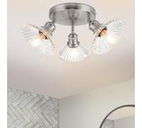 Cosylyte Milan Bathroom 3 Light Modern Ribbed Glass Spotlight - Brushed Nickel