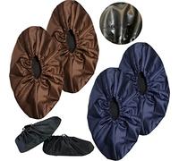 Cosymate Shoe Covers Anti Slip Overshoes Reusable - Navy Blue and Brown, Dust-proof, Non-slip, Washable, Premium Shoe Protectors, Keep your Shoes, Carpets, Floors, Boots Clean, 2 Pairs