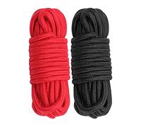 Cosymate Soft Cotton Rope Binding Rope All Purpose Thick Cotton Twisted Knot Tying Rope, 8mm Diameter, 5m Long, Pack of 2, Black and Red