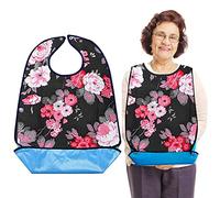 Cosysparks Adult Bibs for Women - Washable Dining Bib for Elderly, Waterproof With Crumb Catcher, Reusable Clothing Protector, Disability Feeding Bib (Flower)