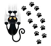 Cosysparks Black Cat Car Stickers, Cute Car Cat Stickers with 12 Pcs Paw Print Car Decals for Car Window Door Decoration (Yellow Eye)