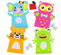 Cosysparks Hand Puppet Sewing Kits for Kids, 4 Pack Felt Sewing Craft Kit for Kids Sewing Kit DIY Animal Hand Puppets Sewing Craft for Beginner Boys Girls