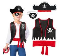 Cosysparks Kids Pirate Costume for Boys, 4 Pack Kids Pirate Accessories Kid Pirates Outfit Childrens Costume Kid Halloween Boys Pirates Costumes for Role Play Dress Up (Boy)
