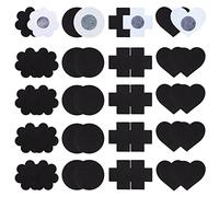 Cosysparks Nipple Covers Disposable, 40 Pcs Breast Covers Self-adhesive Heart Round Flower Cross Shape Invisible Thin Nipple Breast Patches Summer Nipple Stickers for Women Girls Pastry Dress (Black)