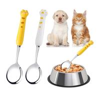 Cosysparks Pet Food Spoon - 2 Pcs Stainless Steel Cat Claw Long Handle Can Spoon for Dog Cat Wet Food Feeding (Yellow+White)