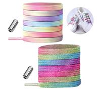 Cosysparks Rainbow Shoe Laces Elastic No Tie, 2 Pairs No Tie Shoe Laces Adult/Kids Elastic Laces Flat Rainbow Laces with Twist Closure for Trainers Sneakers Hiking Board Shoes