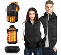 COSYYOSY Heated Vest with Hood for Men, 6 Pockets, 5 Heating Panels, 3 Modes, Electric Outdoors Coat, Black, Large